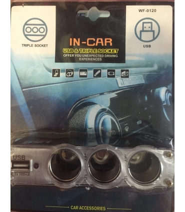 Автомобільний трійник у прикурювач + USB WF-0120 оптом, TV Shop , 1,80 $