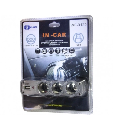 Автомобільний трійник у прикурювач + USB WF-0120 оптом, TV Shop , 1,80 $