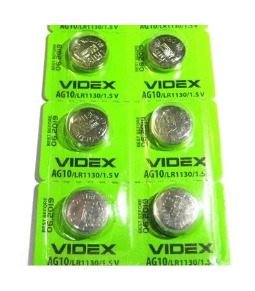 Щелочные батарейки таблетки VIDEX AG10 (LR1130) оптом, Videx , 0,10 $