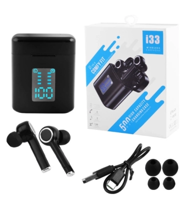 Чорні бездротові навушники Bluetooth i33 з LED боксом оптом, Cope , 11,00 $