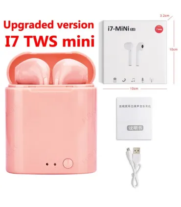 Розовые Bluetooth беспроводные наушники i7 TWS mini с кейсом оптом, Cope , 3,50 $
