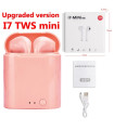 Розовые Bluetooth беспроводные наушники i7 TWS mini с кейсом