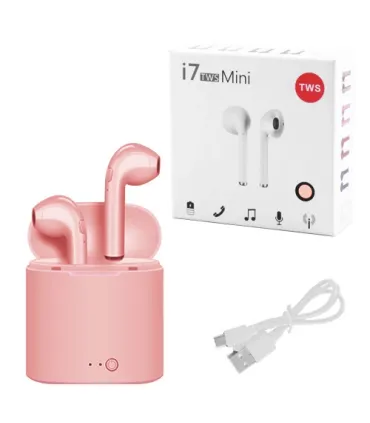 Розовые Bluetooth беспроводные наушники i7 TWS mini с кейсом оптом, Cope , 3,50 $