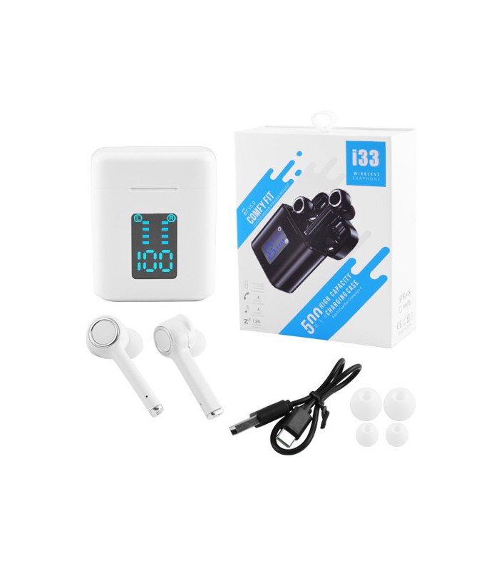 Білі бездротові Bluetooth навушники i33 з LED сейсом купити