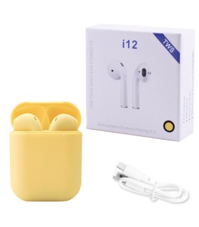 Беспроводные Bluetooth наушники i12 TWS yellow с боксом купить