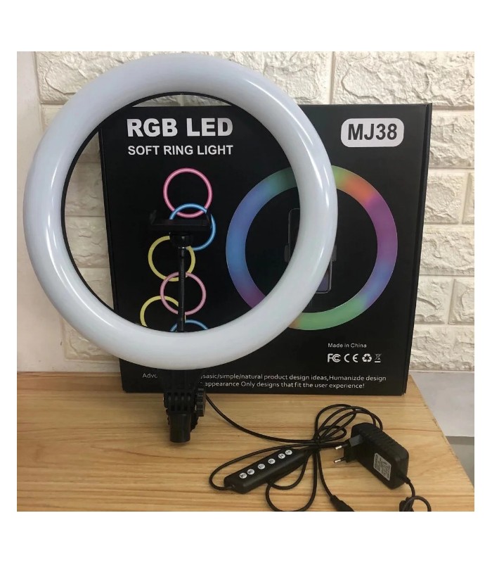 Кольорова кільцева LED селфі лампа 38 см RGB MJ-38 купити оптом