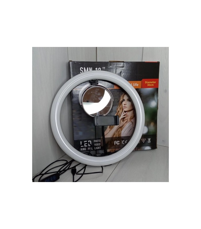 Кольцевая лампа LED 30 см с зеркалом и держателем Beauty Life