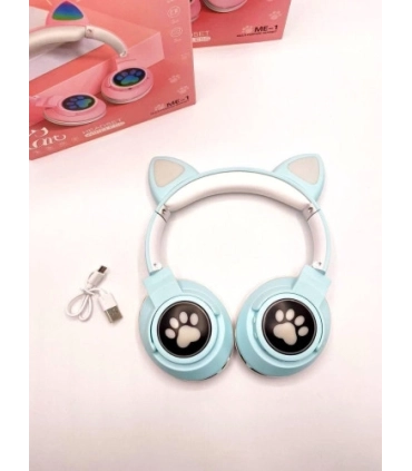 Детские беспроводные светящийся наушники ушки котика Голубые ME-1 оптом, TV Shop , 9,60 $