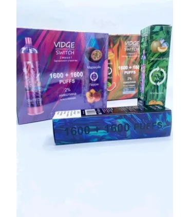 Светящийся перезаряджаемые одноразки Vidge switch 2in1 3200 puff Маракуйя + Персик оптом, Vidge , 7,60 $