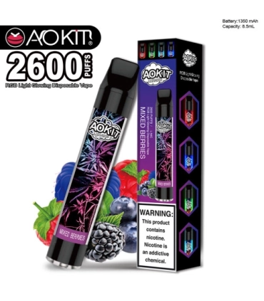 Одноразові сигарети, що світяться AoKit Lux 2600 Puffs Ягідний мікс оптом, AoKit , 6,10 $
