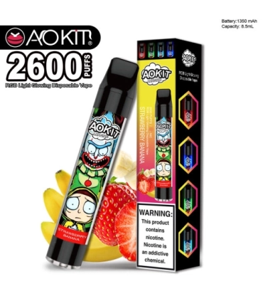 Светящийся одноразовые сигареты AoKit Lux 2600 Puffs Клубника банан оптом, AoKit , 6,10 $