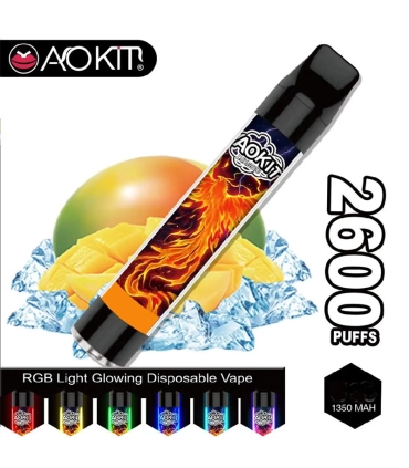 Светящийся одноразовые сигареты AoKit Lux 2600 Puffs Манго со льдом оптом, AoKit , 6,10 $