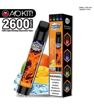 Светящийся одноразовые сигареты AoKit Lux 2600 Puffs Манго со льдом оптом, AoKit , 6,10 $