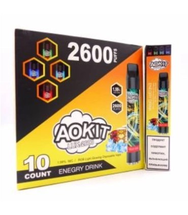 Светящийся одноразовые сигареты AoKit Lux 2600 Puffs Энергетик оптом, AoKit , 6,10 $
