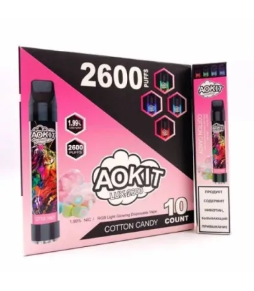 Светящийся одноразовые сигареты AoKit Lux 2600 Puffs Сладкая вата оптом, AoKit , 6,10 $