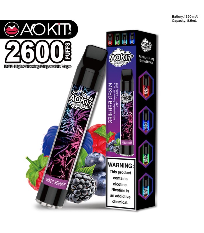 Одноразові сигарети, що світяться AoKit Lux 2600 Puffs Ягідний
