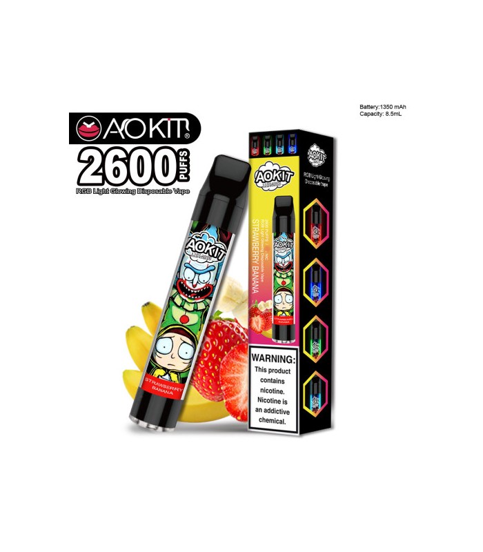 Светящийся одноразовые сигареты AoKit Lux 2600 Puffs Клубника