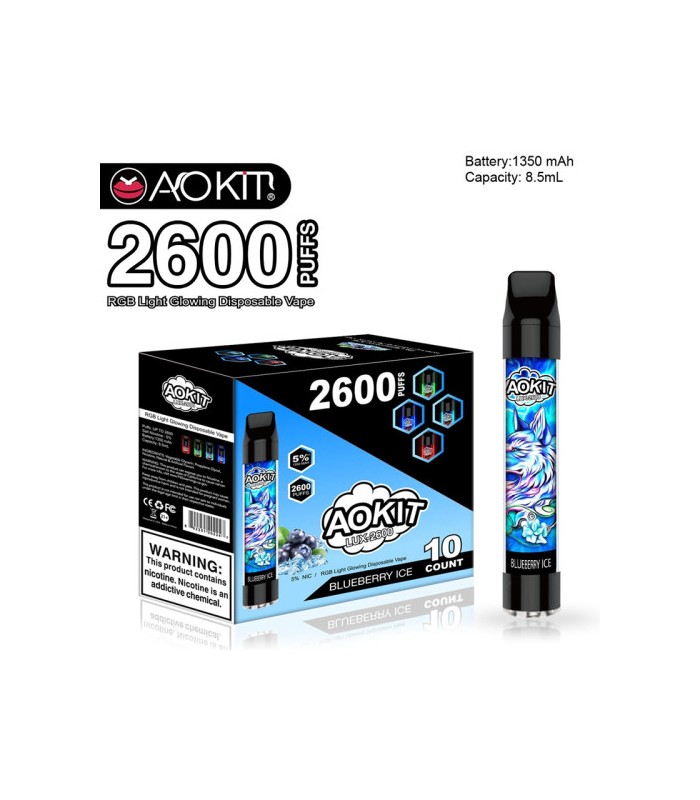 Світиться одноразові сигарети AoKit Lux 2600 Puffs Чорниця зі