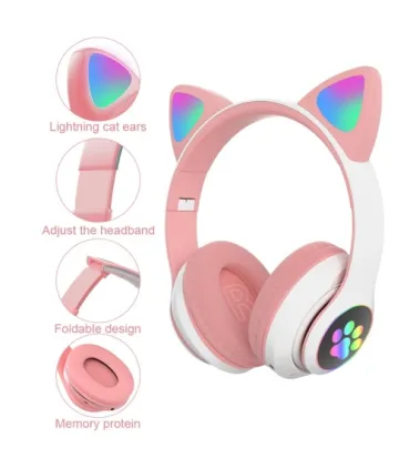 Детские беспроводные наушники ушки котика J28 Розовые оптом, TV Shop , 9,00 $