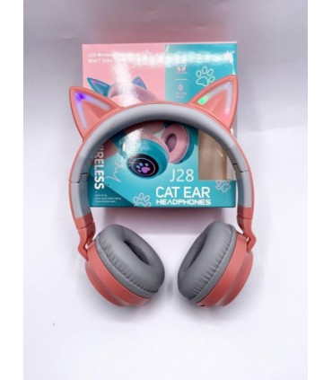 Дитячі бездротові навушники вушка котика J28 Рожеві купити