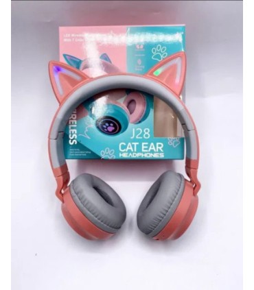 Дитячі бездротові навушники вушка котика J28 Рожеві купити
